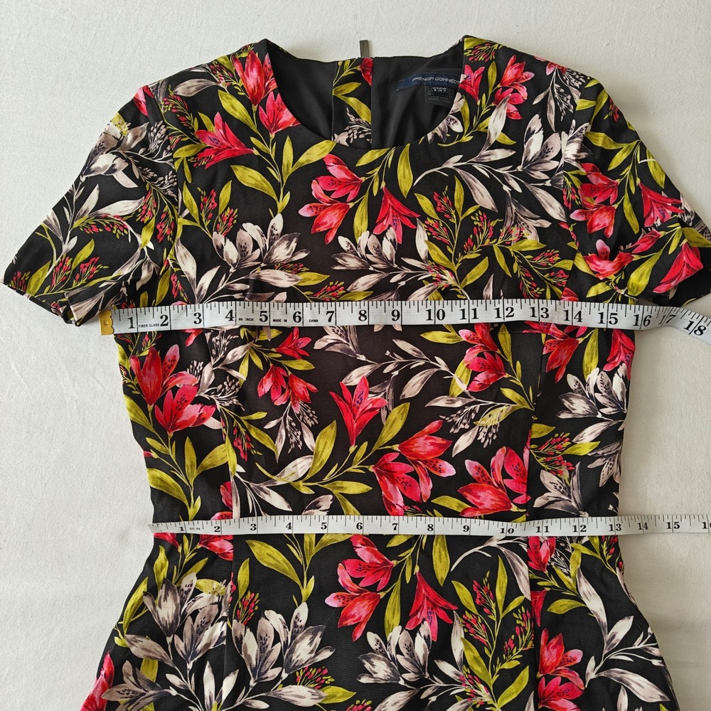 French Connection Floral Mini Dress Black Pink Short Sleeve Pockets Full Zip 4 - Picture 5 of 8